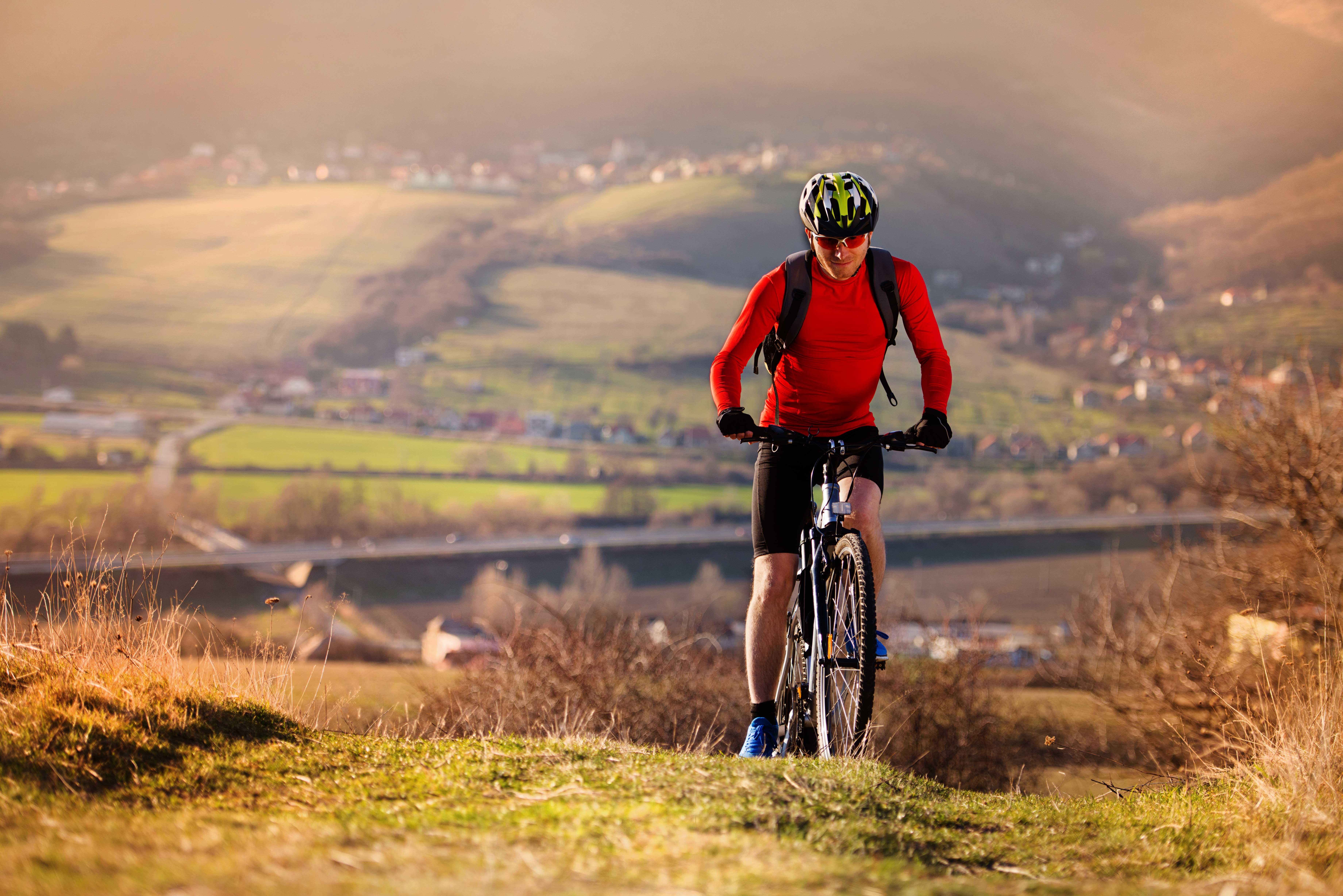 Cyclist climbing a hill